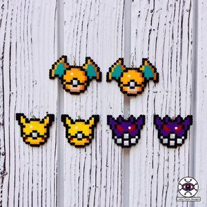 Pikachu Charizard Gengar Pokémon Pokéball Perler Earrings